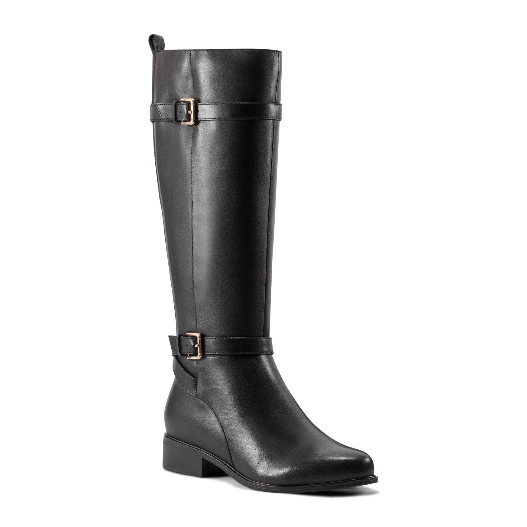 Women Rockport Harper Riding Boot with Buckle Black Leather