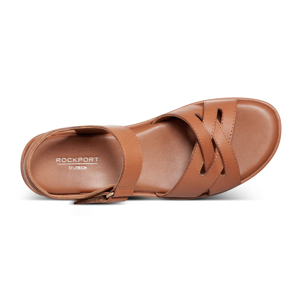 Women Rockport Amira Strappy Open Toe Casual Wedge Sandals Medium Natural