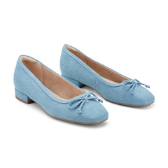 Women Rockport Sadie Square Toe Slip-on Ballet Dress Flats Blue Denim
