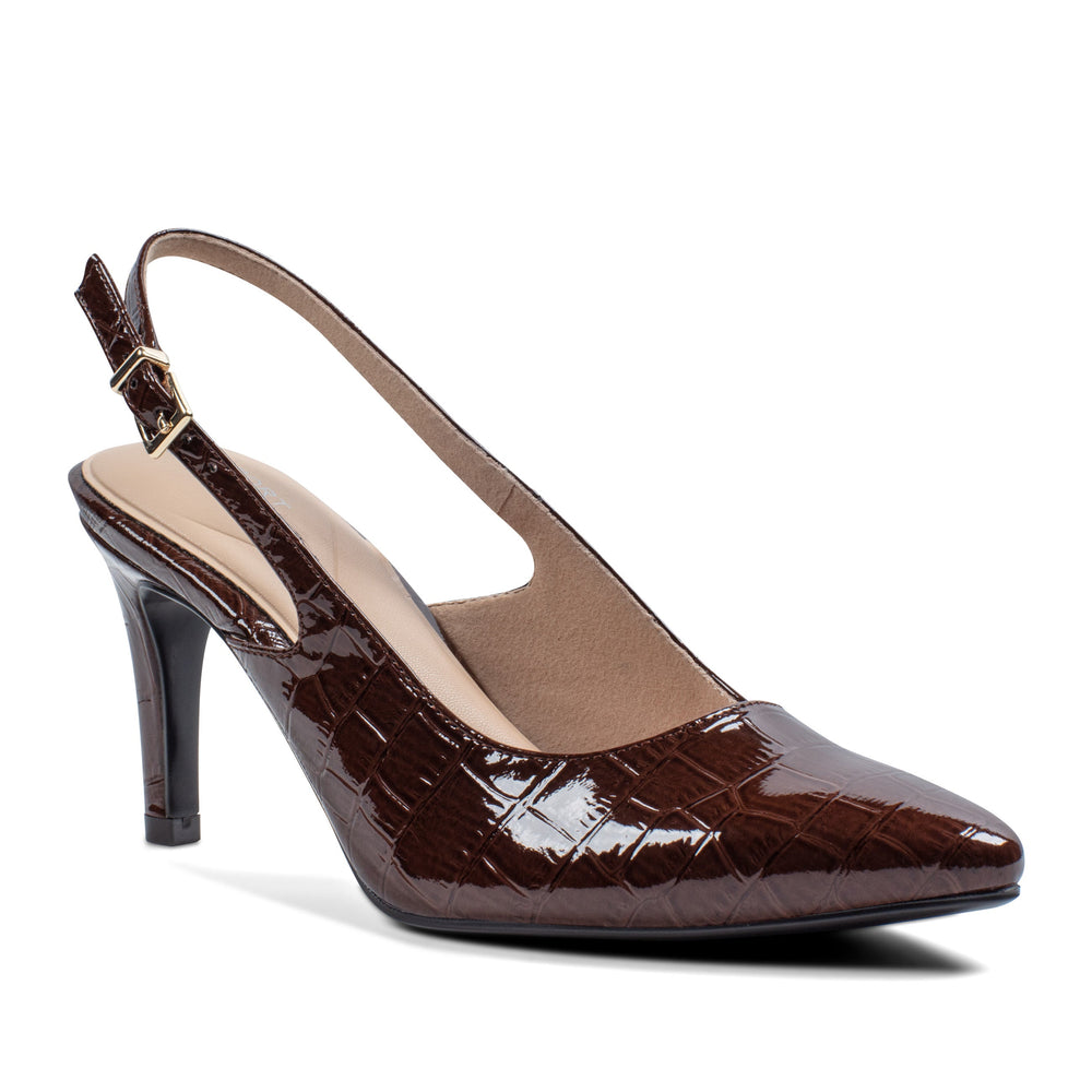 Women Rockport Jolie Total Motion Dress Pumps Dark Brown Croco Patent