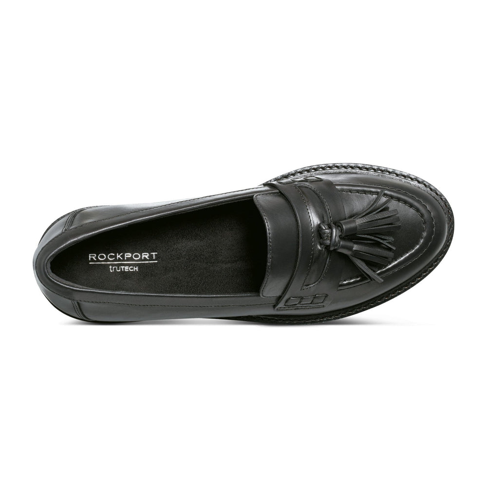 Women Rockport Kiara Tassel Loafers Black Leather