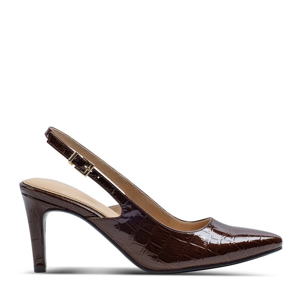 Women Rockport Jolie Total Motion Dress Pumps Dark Brown Croco Patent