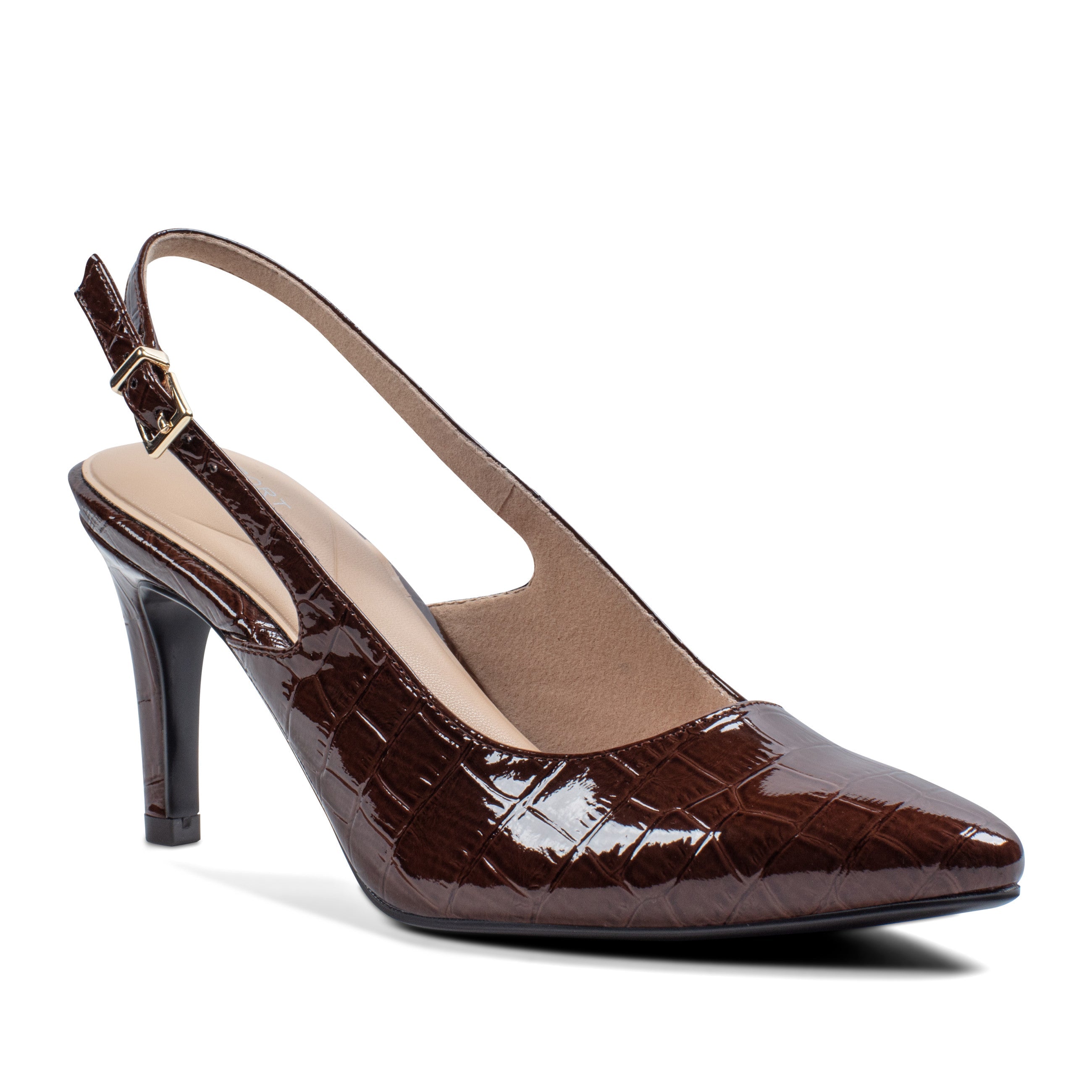 Women Rockport Jolie Total Motion Dress Pumps Dark Brown Croco Patent