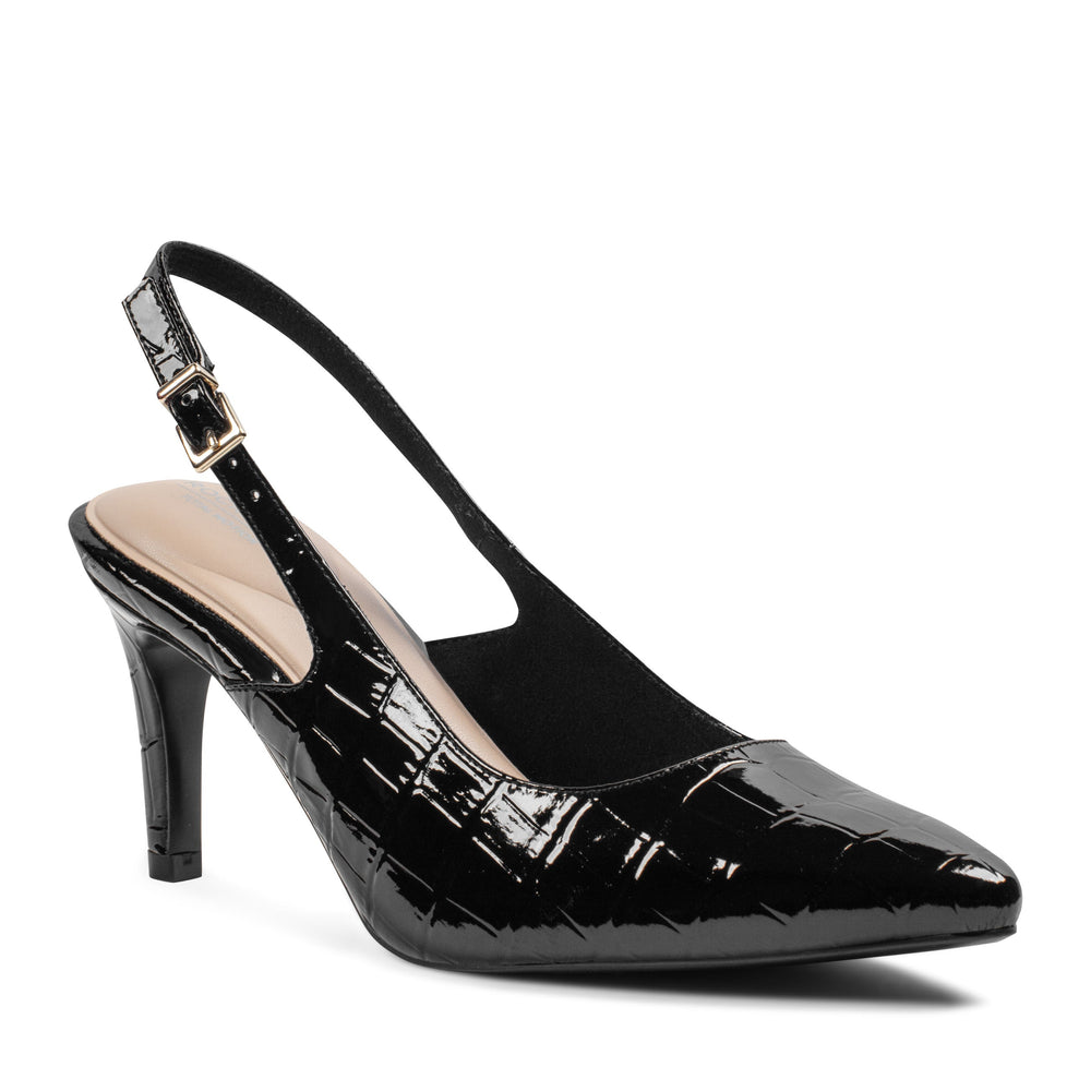 Women Rockport Jolie Total Motion Dress Pumps Black Croco Patent