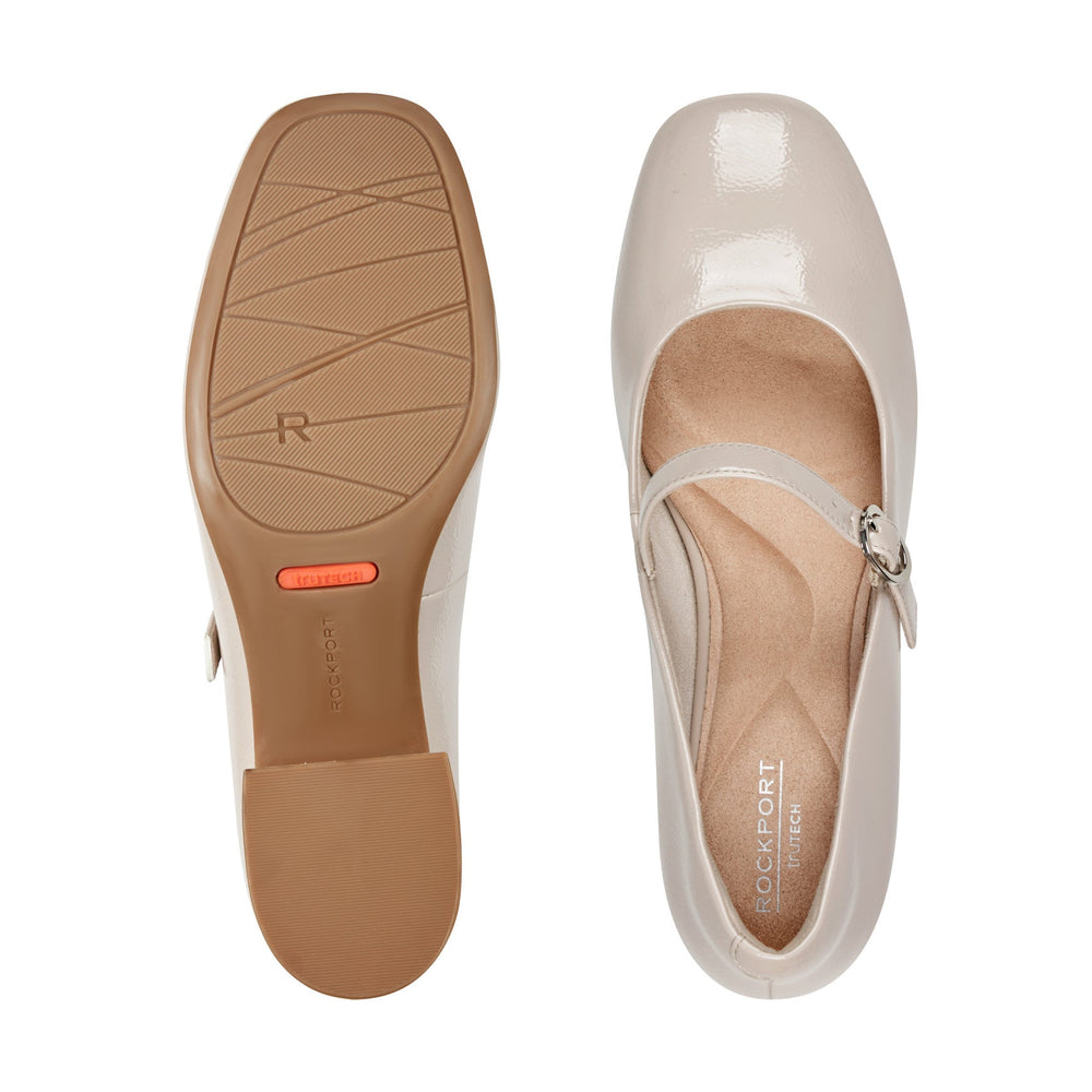 Women Rockport Xena Block Heel Mary Jane Pumps Light Natural