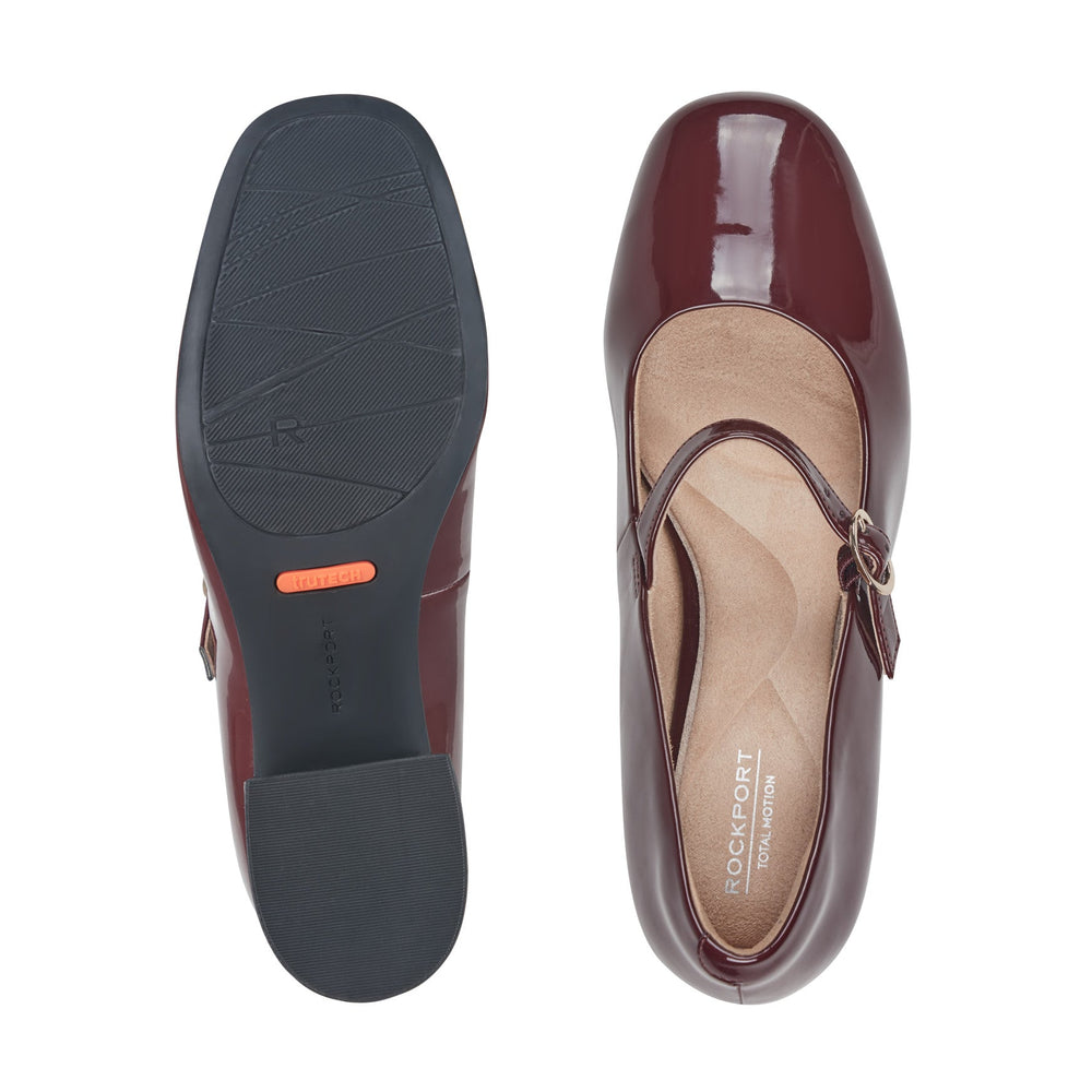 Women Rockport Xena Block Heel Mary Jane Pumps Dark Red