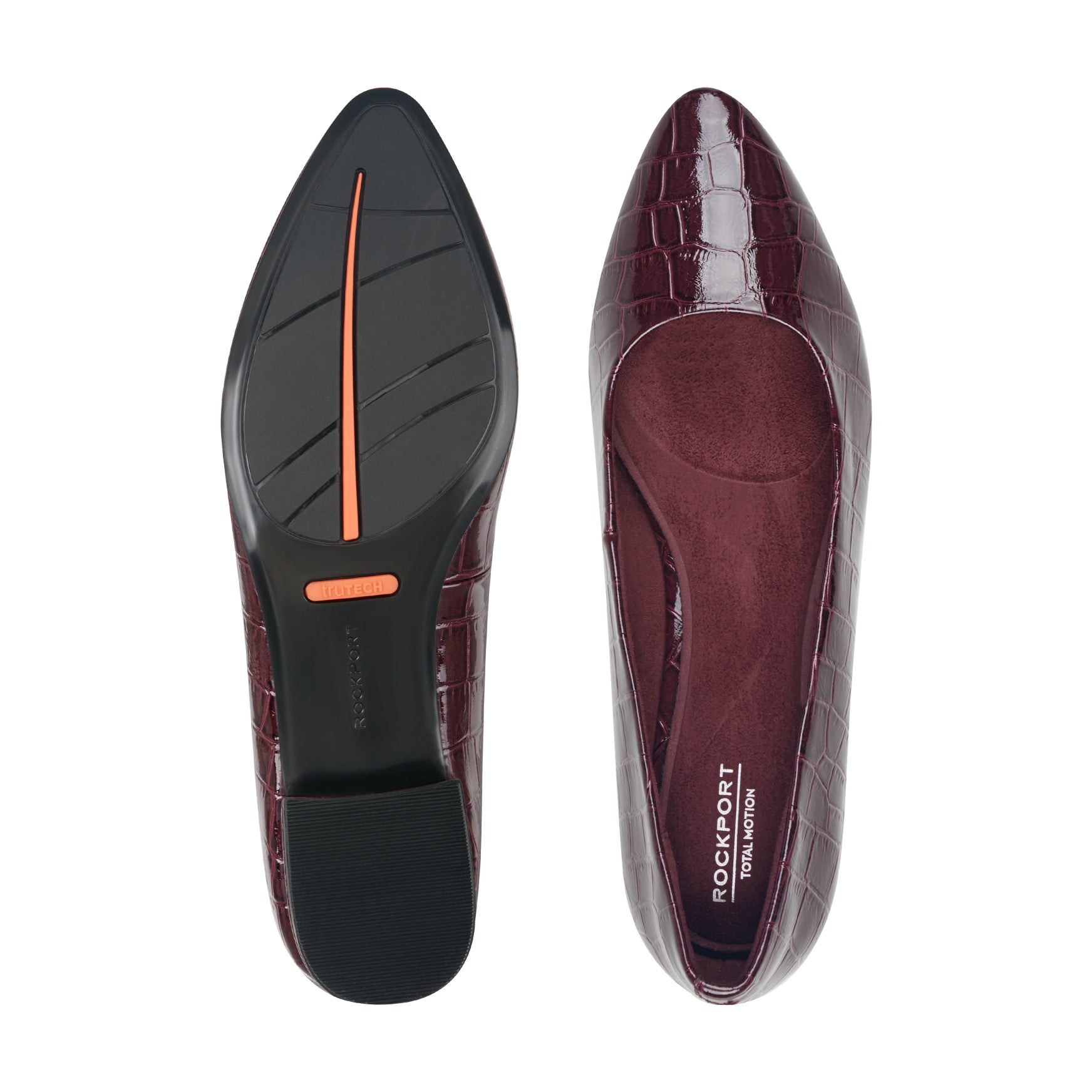 Women Rockport Tessa Total Motion Pointy Toe Dress Flats Dark Red Croco Patent