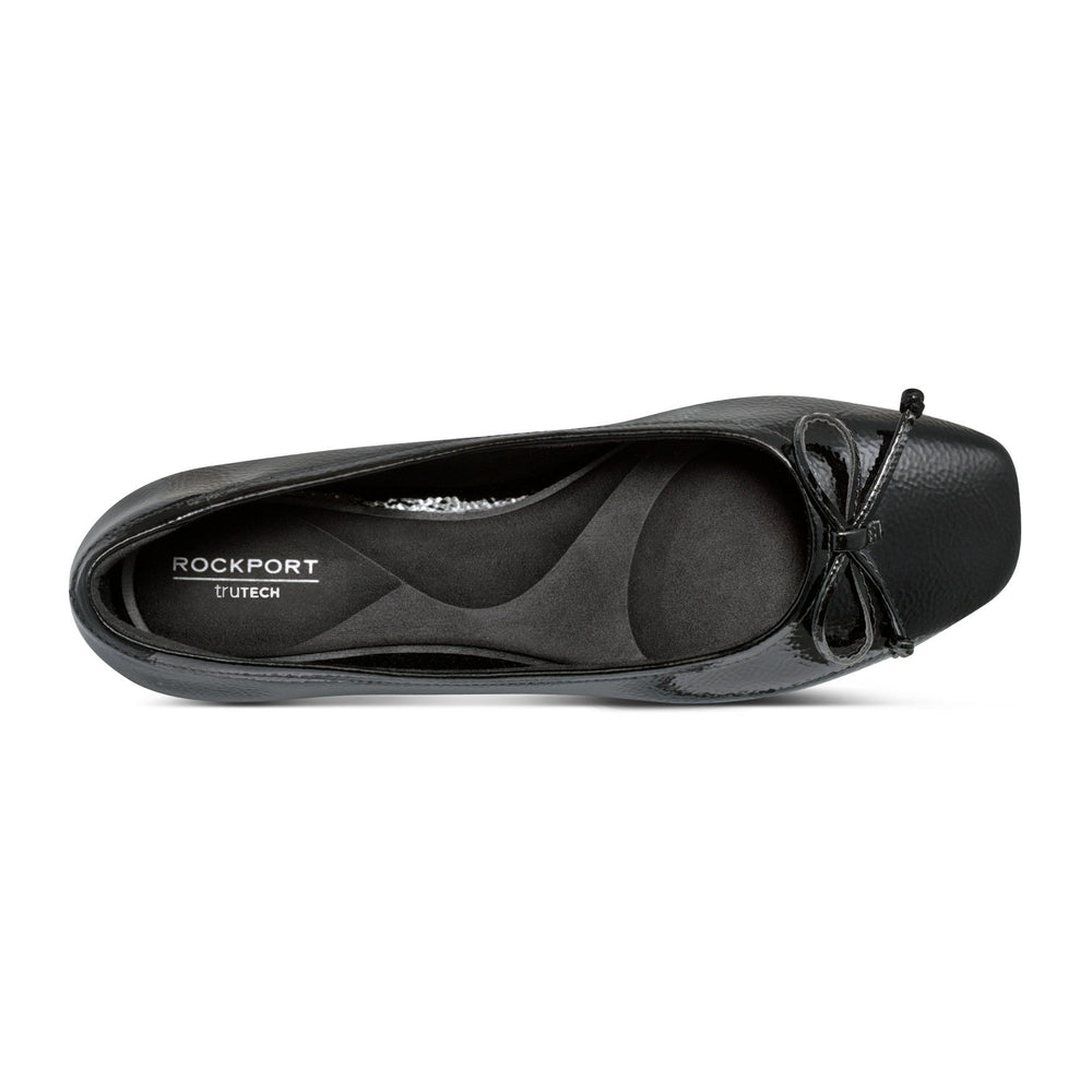 Women Rockport Sadie Square Toe Slip-on Ballet Dress Flats Black Patent