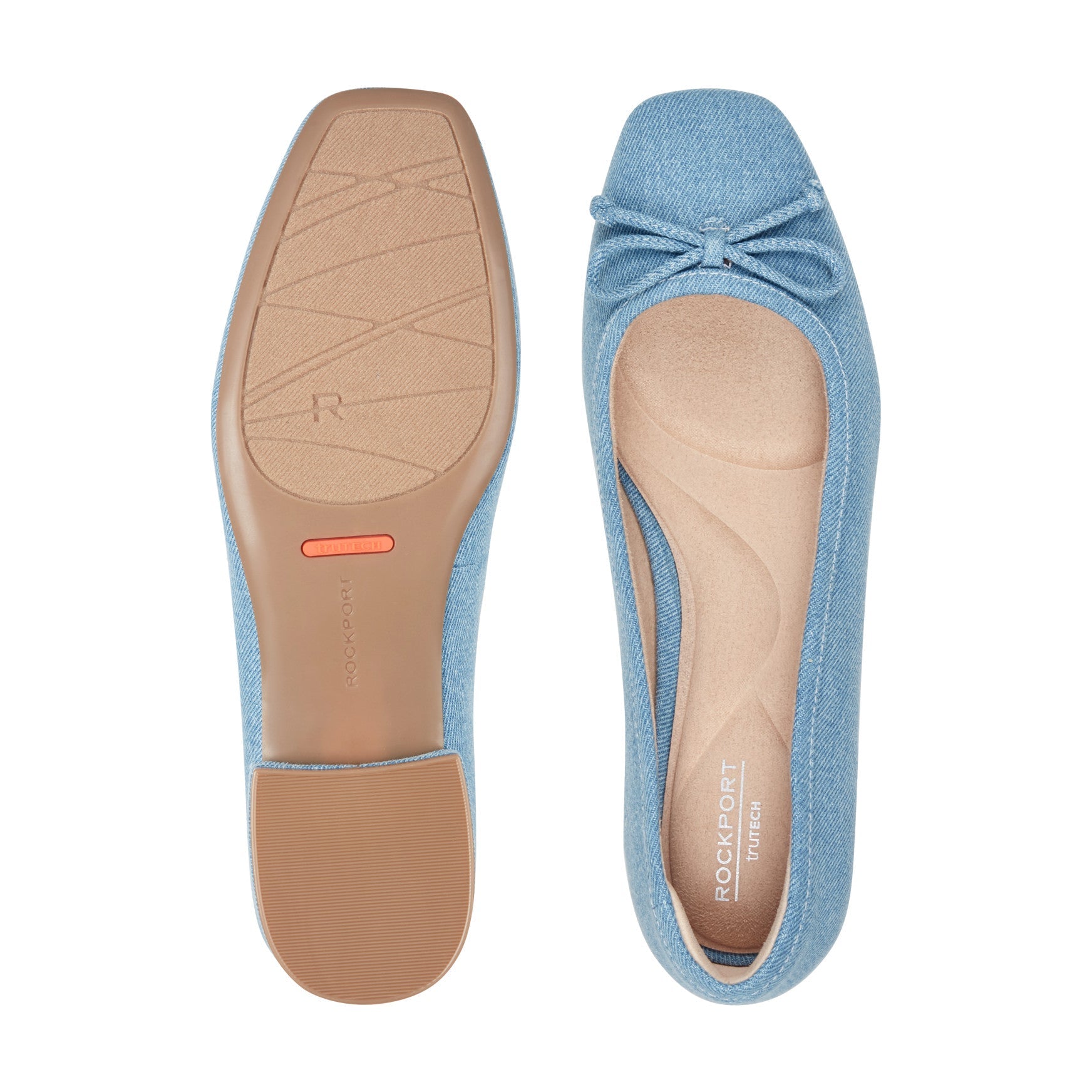 Women Rockport Sadie Square Toe Slip-on Ballet Dress Flats Blue Denim