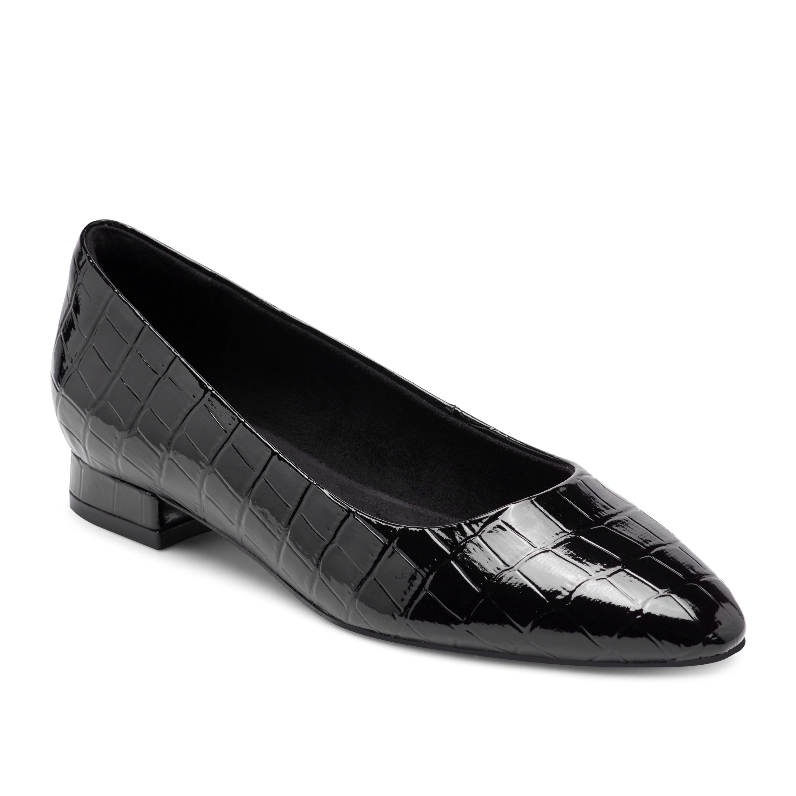 Women Rockport Tessa Total Motion Pointy Toe Dress Flats Black Croco Patent