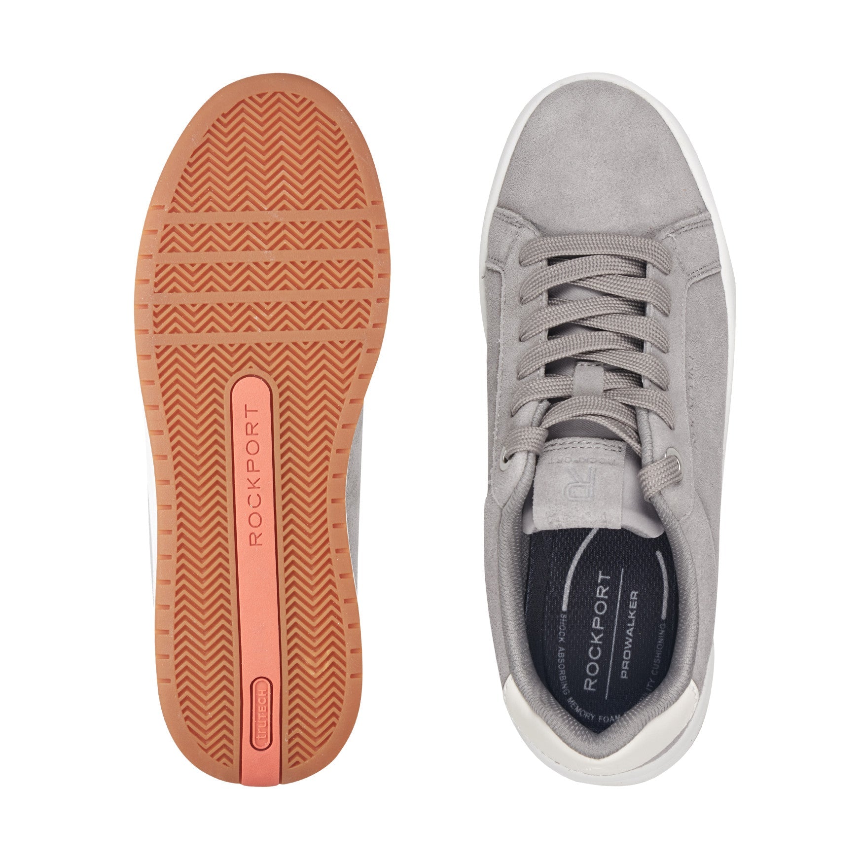 Women Rockport ProWalker Elara Lace-up Casual Sneakers Medium Gray Suede
