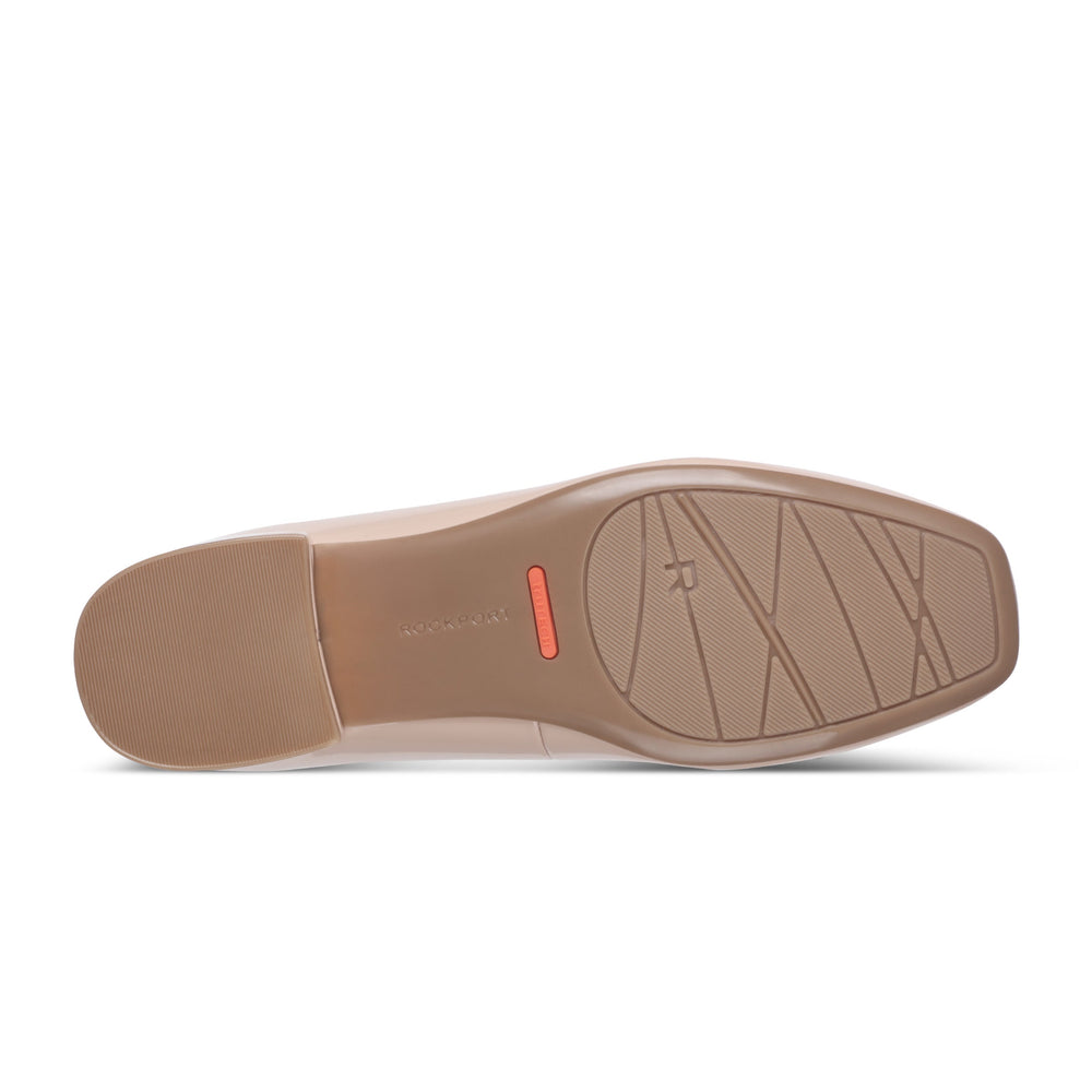 Women Rockport Sadie Square Toe Slip-on Ballet Dress Flats Light Natural