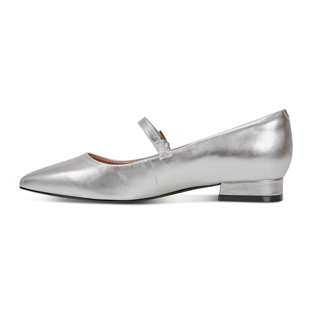 Women Rockport Taren Total Motion Pointy Toe Dress Flats Pewter Leather